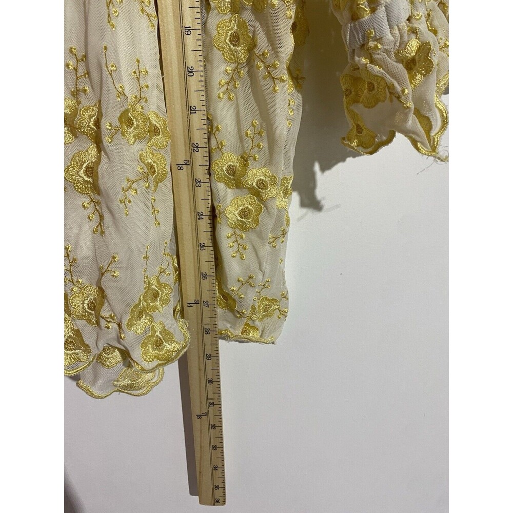 Cottagecore Top 2X Gold Floral Embroidered Peasant Sheer Mesh Skye's The Limit‎ - Picture 10 of 11